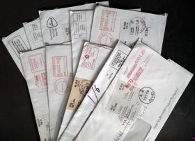 香港、国外寄内地实寄封10枚合售，个别没有地址条了，均为退件封0942