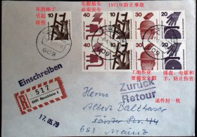 西德实寄封：西德1979年挂号年实寄封，退件封