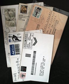 明信片：多国实寄明信片5枚不同合售