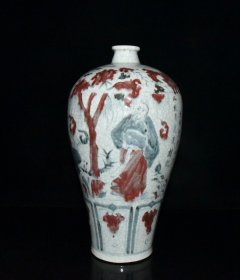 明代洪武青花釉里红开片人物梅瓶一对36