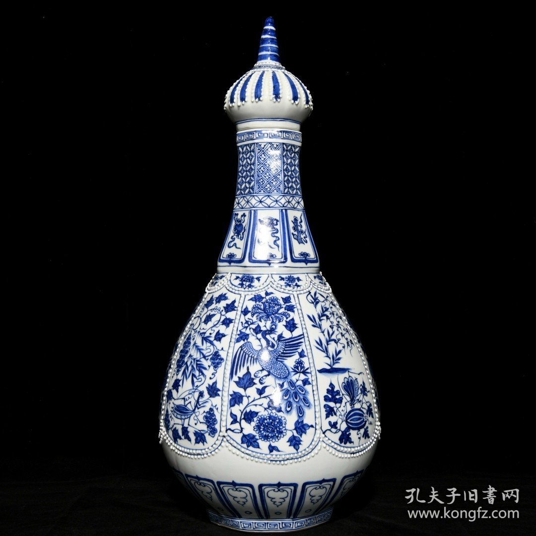 点击查看原图 元青花花鸟纹宝塔瓶