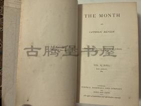 《天主教评论》，存三册，内含“天津教案”等内容，皮面精装，藏书票，The Month and Catholic Review / Volumes 19, 20, and 21, July 1873 through August, 1874