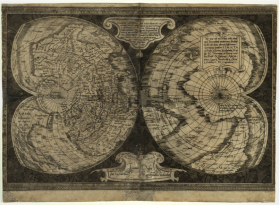 【提供资料信息服务】老地图 墨卡托双心形投影世界地图