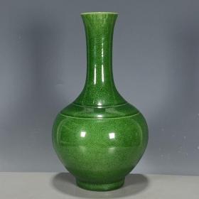 康熙年制绿釉天球瓶，单色釉花瓶全美品