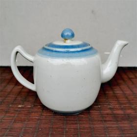 一拍堂 民国瓷器茶具抗战古董伪满头油壶摆件老古玩收藏真品青花蓝彩茶壶