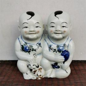 一拍堂 民国古董物件瓷器娃娃老摆件湖南醴陵声记雕塑古玩五彩瓷塑童子