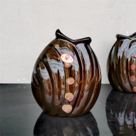 一拍堂 宜昌彩陶花瓶家用桌面摆件80年代厂货陶瓷花器点彩窑变釉陶器花插