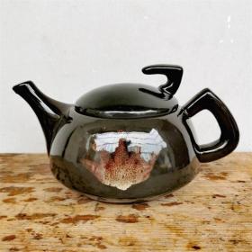 一拍堂 宜昌彩陶欧式陶瓷器紫砂黛釉咖啡壶茶具收藏真品美陶摆件陶器茶壶