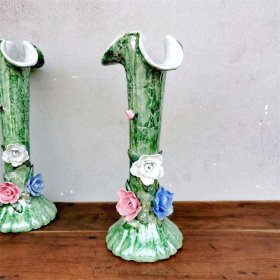 一拍堂 80年代外销瓷景德镇瓷塑一枝花瓶欧式桌面摆件绿彩釉堆塑瓷器花瓶