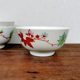 一拍堂 1966年醴陵国光瓷器碗567老古玩陶瓷特色收藏古董真品小盌折枝花卉盅