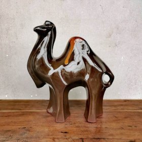 一拍堂 宜昌彩陶动物雕塑大单峰驼老陶器摆件怀旧收藏80年代厂货陶瓷骆驼