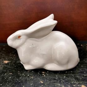 一拍堂 宜昌彩陶生肖厂货茶宠兔80年代老陶瓷雕塑动物小白兔摆件收藏真品
