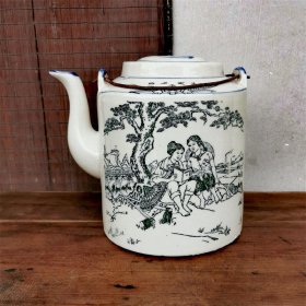 一拍堂 60年代特色瓷器茶壶567陶瓷收藏真品釉下五彩印花知青学毛选壶