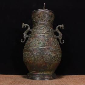 战汉青铜螭龙纹双龙瓶