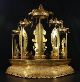 乾隆年制铜鎏金镶和田玉五佛像