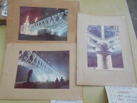 老照片【90年代，南京长江大桥夜景，彩色艺术照片，3张】