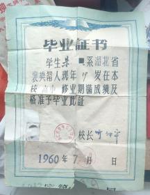 1960年襄樊五中《高中毕业证》