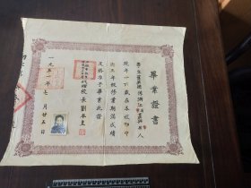 1951年上海市私立坤范女子中学毕业证书1张，有照片及钢印