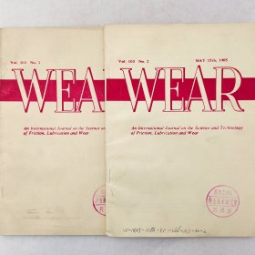 WEAR（磨损）   1985  Vol. 103   No.2、3     两本合售     详看每期目录    馆藏老工业技术英文杂志