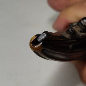 【美品】清代精雕牛角火药盒,包真包老