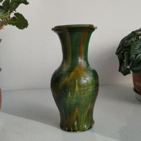 【老窑瓷】 绿釉三彩大花瓶，包真包老