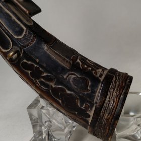 【美品】清代精雕牛角火药盒,包真包老
