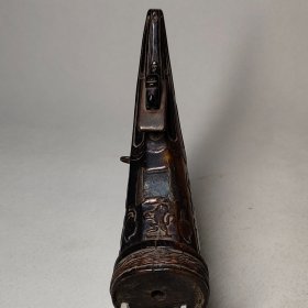 【美品】清代精雕牛角火药盒,包真包老