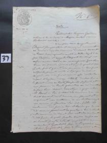 37#1853年1月8日法国贵族邮件35分原版公证手稿 公鸡图水印纸一份