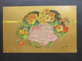 64#1918年美国花卉图手写实寄明信片贴邮票