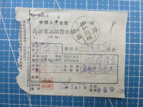 53920.长途电话话费收据销邮戳1955年5月30日福建石码-福建省漳州市龙海