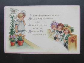 15#1918年美国女孩手写实寄明信片贴邮票