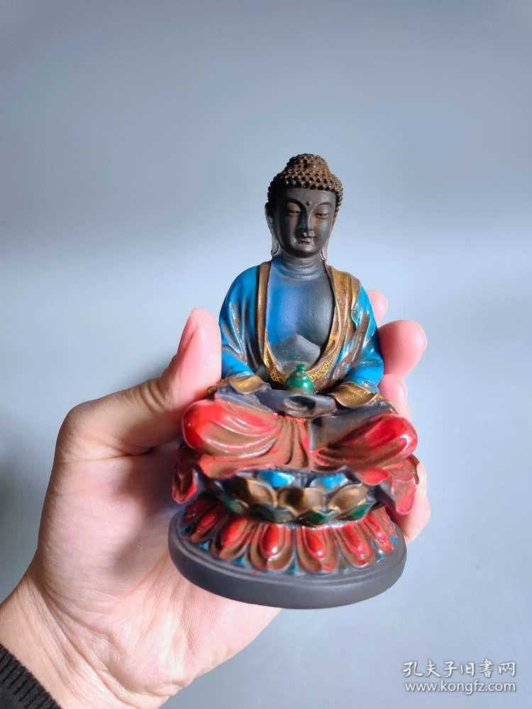 清代传世老琉璃佛像摆件.