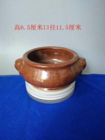 宋代红釉窑古兽双耳瓷香炉