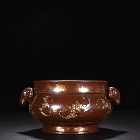 清乾隆古铜釉描金银雕刻九福羊耳炉 高12厘米 宽15厘米 3510元