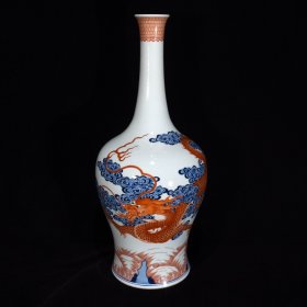 青花矾红龙纹瓶49×21厘米，￥3600