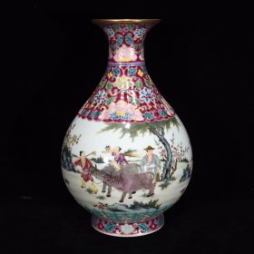 清乾隆粉彩鎏金牧童纹玉壶春瓶26×17厘米，￥3900