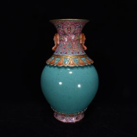 清乾隆松石釉转心象耳瓶41×25厘米，￥4500