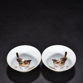 清雍正珐琅彩描金五谷丰登麦穗杯 高4厘米 宽9.5厘米 3120元