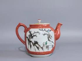 清代红釉瓷茶壶