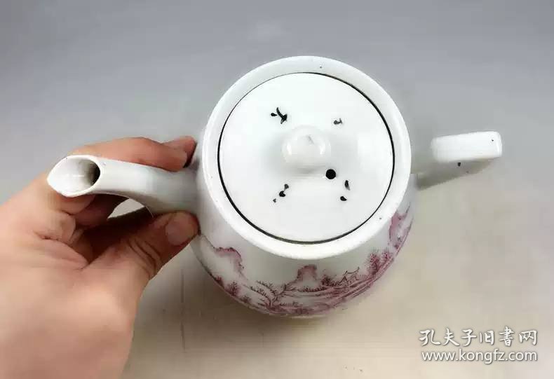 民国官款江西瓷业公司胭脂红山水原配全套茶壶