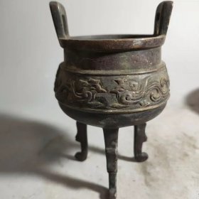 古玩旧藏三足冲天耳铜香炉