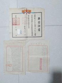 解放初期  捐款证明书 、天津市工农速成中学 毕业证书 、北京地质学院退学证明书、（三件合售）