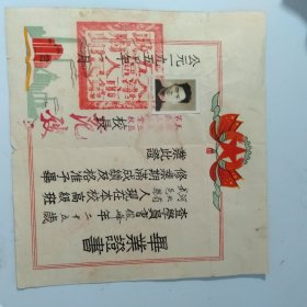 1954年毕业证书 （天津市第五区第五工人业校）