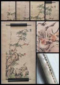 【老书画】张槃先生1888年（戊子）仿北宋院本工笔花鸟立轴，宽边大裱，画心104乘47厘米，天津五大道寓公散出