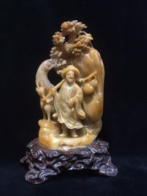 旧藏 老挝田黄石人物故事山子摆件尺寸:净高13.5cm宽8cm带座重743克