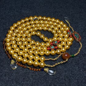 宫廷御用刺绣收藏盒内珍藏珍珠朝珠 朝珠尺寸:直径20毫米 刺绣盒尺寸:长宽高25/25/7厘米