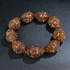 橄榄核手工雕刻观音赐福手串，单珠长4.5厘米宽3厘米左右，重178克