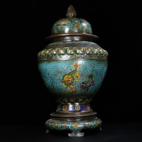 早期收藏铜胎掐丝珐琅将军罐储物罐摆件，肚腹宽30厘米高57厘米，总重9450克