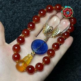 花梨木镶螺钿机关首饰盒内珍藏珍珠十八子手持 手持尺寸：直径14毫米 机关盒尺寸：长宽高20/6.5/4厘米