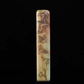 旧藏寿山芙蓉石雕刻双鸟薄意印章，长3.2厘米宽3.2厘米高17厘米，重454克
